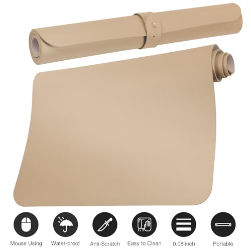 Boutilon 30x14 Inch Leather Desk Pad Protector Beige Non-Slip Waterproof Office Mat