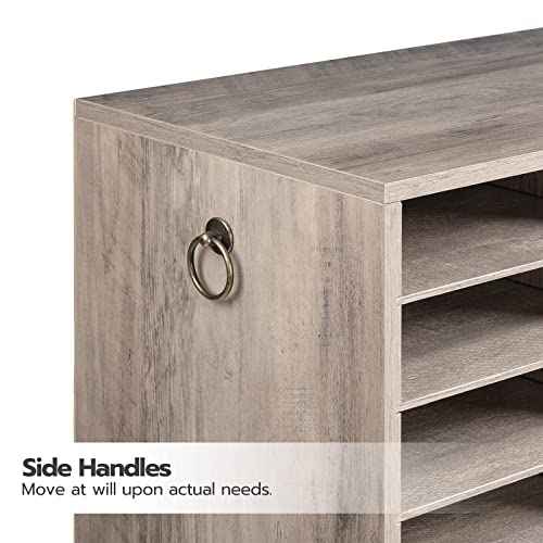 HOOBRO Literature Organizers, 12 Compartments Office Mailbox with Adjustable Shelves, Wood Countertop Literature Sorter for Office, Home, Classroom, Mailrooms Organization Greige BG12WF01