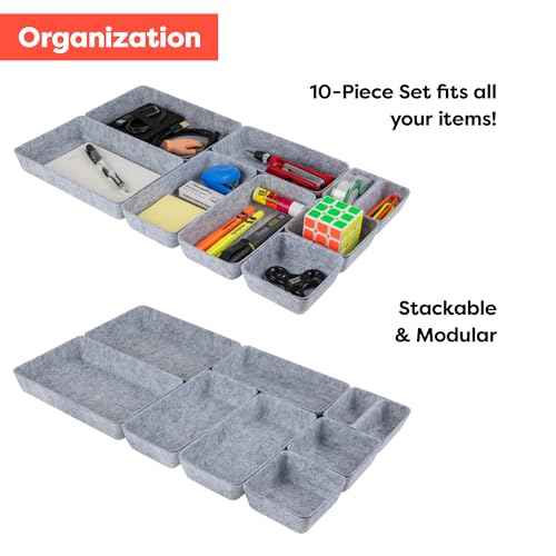 Rajas Goods Drawer Organizer Compatible with Ikea Alex Drawer Unit, 10-Piece Modular Felt Tray Organizer Set, Perfect Fit (Light)