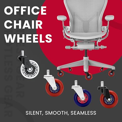 SPOTLESS GEAR 3-Inch Replacement Chair Casters | Silent Roller Wheels for Hardwood & Carpet (Set of 5)