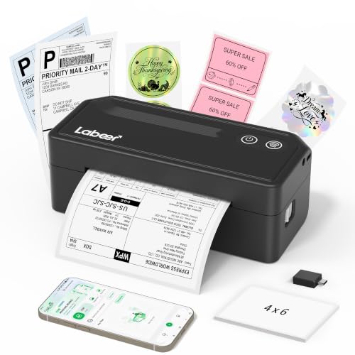 Labeer Bluetooth Thermal Shipping Label Printer Black Wireless 4x6
