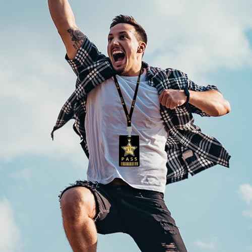 50 Sets VIP Badge Lanyards with VIP Pass Cards VIP Lanyards with Star, Black Breakaway Lanyard PVC VIP Cards for Backstage Concert Event Birthday Party Organizer (Black, Gold)