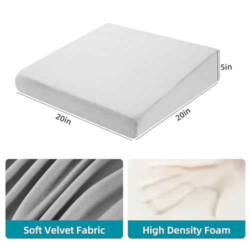 HOMBYS Wedge Recliner Seat Cushion for Long Sitting Chair, Cushion for Elderly Esay to Get Up,5" Thick 20"x20" Large Pressure Relief Seat Cushion for Recliner, Office, Car, Velvet & Foam,Light Grey