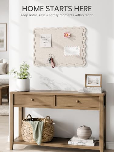 Fluxynara Oatmeal Scalloped Felt Bulletin Board 23.6 x 17.1 inches Modern Wall Organizer
