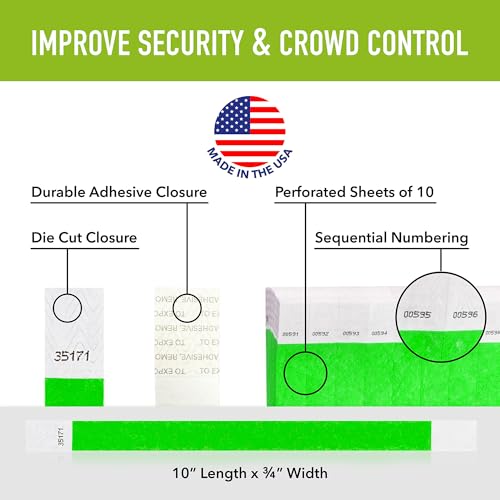 500 WristCo Tyvek Wristbands for Events ? 500 Count, 5-Color Variety Pack ? Tamper-Proof Design Prevents Reuse ? Premium-Grade Bracelets for Hospital & Medical ID, Party, VIP Identification