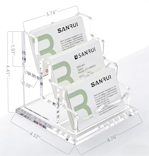 YUXUN 3 Slots Business Card Holder Display Acrylic Desk Organizer