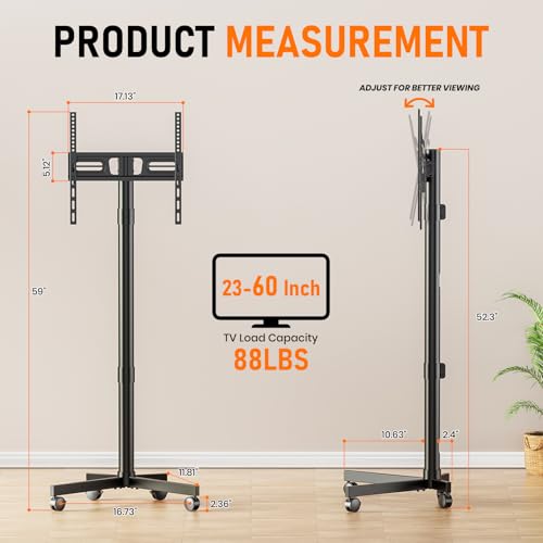 Rolling TV Stand 21-60 Inch with Locking Wheels, Black – Xyndyx