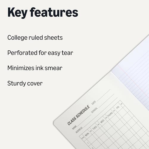 Amazon Basics College Ruled Composition Notebook - 100 Sheets, 9.75" x 7.5", Marble Black Sturdy Cover