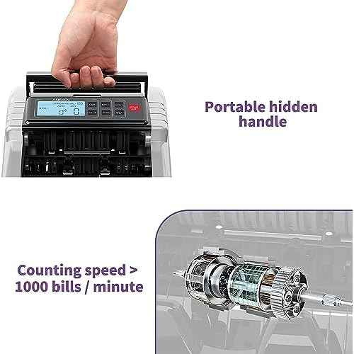 Aneken Money Counter Machine with Value Count, Dollar, Euro UV/MG/IR/DD/DBL/HLF/CHN Counterfeit Bill Detectors£¬Add and Batch Modes, Cash Counter with LCD Display