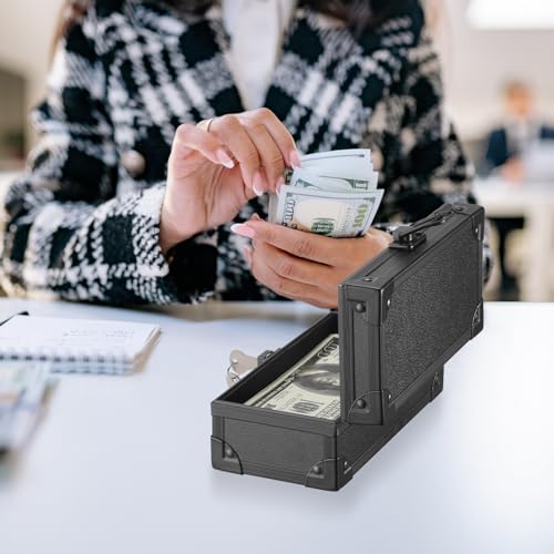 Hipiwe Small Black Aluminum Lockable Cash Box – 6.9 x 3.3 x 2.9 in