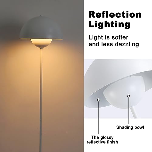 Modern Industrial Corner Floor Lamp for Bedroom, Living Room & Office - 63'' Tall Standing Metal Arched Shade White Lamp