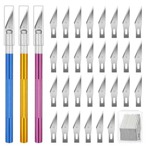 3 PCS Exacto Knife, Hobby Knife, Craft Knives with 30 PCS Spare Exacto Knife Blades(#11),Profession Craft Knifes for Crafts, Arts, Modeling, Scrapbooking, Stencil By XEKIGU, AK0103