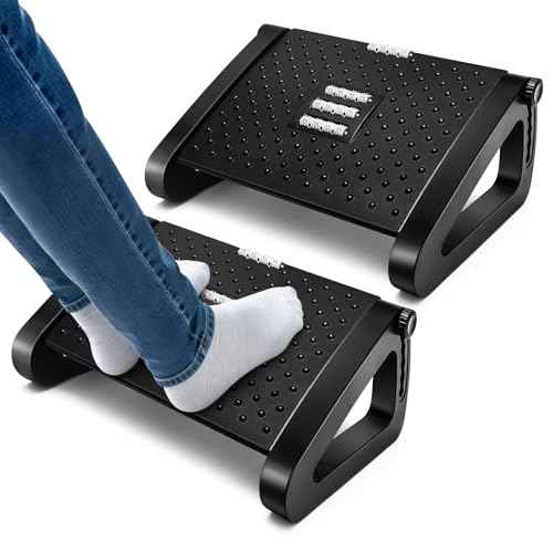 2 Pcs Foot Rest for Under Desk at Work, Ergonomic 6 Heights Adjustable Footrest with Massage Roller, Chair Footrest for Leg Rests for Office and Home Pressure Relief(Black)