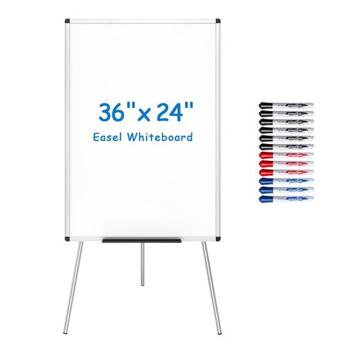VIZ-PRO Magnetic Whiteboard Easel/Portable Dry Erase Board, 36 x 24 Inches, with 12-Count Markers