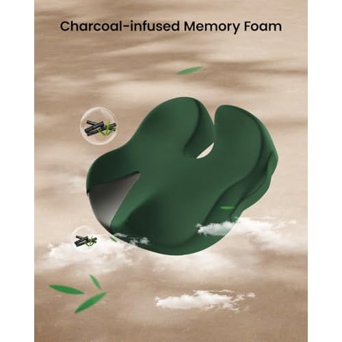 ProtoArc Seat Cushion, Office Chair Cushion for Sciatica, Coccyx Cushion, Ergonomic Memory Foam Seat Cushion for Car, Home, Pressure Relief Pad for Hip, Tailbone, All Day Comfort - Dark Green