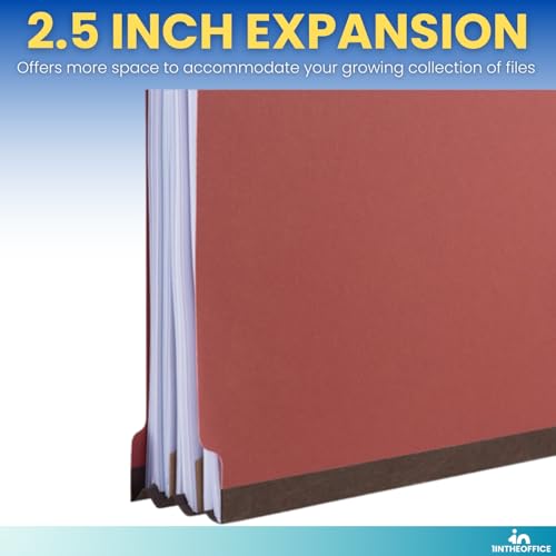 1InTheOffice Classification Folders 2 Dividers Letter Size, Brick Red Pressboard Classification Folders, Letter Size, 2.5 Extension, 20 Pack