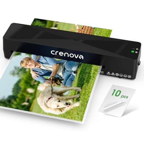 Crenova Black A4 Laminator Machine with 10 Laminating Sheets - Fast & Portable
