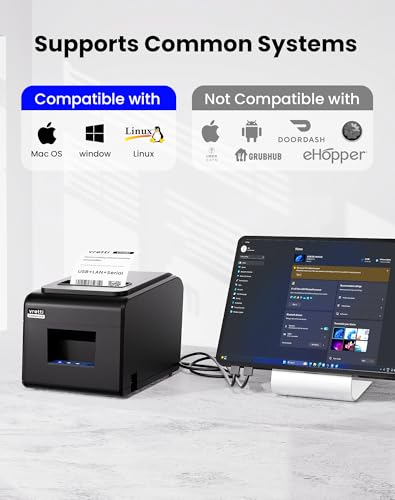Vretti Thermal Receipt Printer 80mm Black - Wall Mountable, Fast Printing
