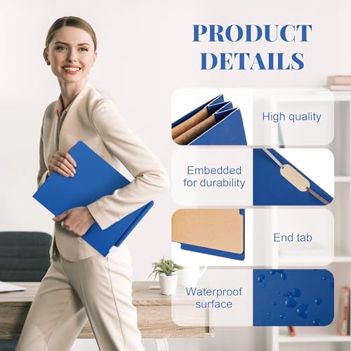 24 Pcs Classification Folders Letter Size, 2 Dividers Pressboard File Folder Bulk with Fasteners, Expanding File Organizer for Teachers, Clergy, Office, Church Christmas Donations(Dark Blue)