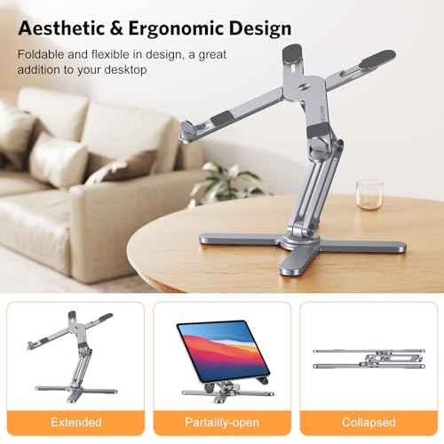 OMOTON 360¡Æ Rotating Laptop Stand Riser for Desk, Ergonomic Foldable Computer Stand Adjustable Height Angles for Collaborative Work, Easy Storage Fit Macbooks,All Laptops up to 16 inches, Space Grey