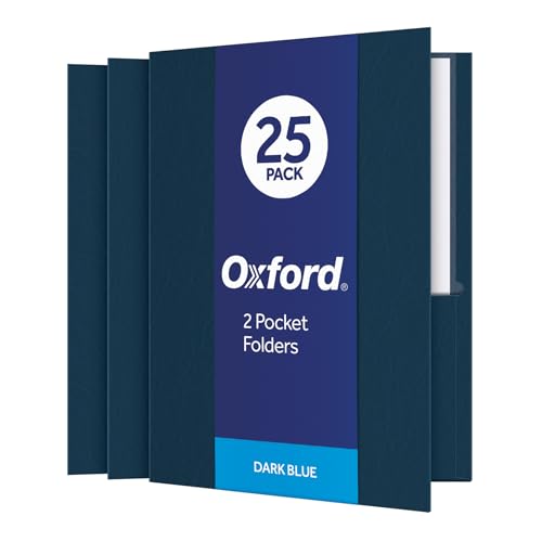 Oxford Twin-Pocket Folders Pack of 25 - Dark Blue, Holds 100 Sheets, Textured Paper, Letter Size