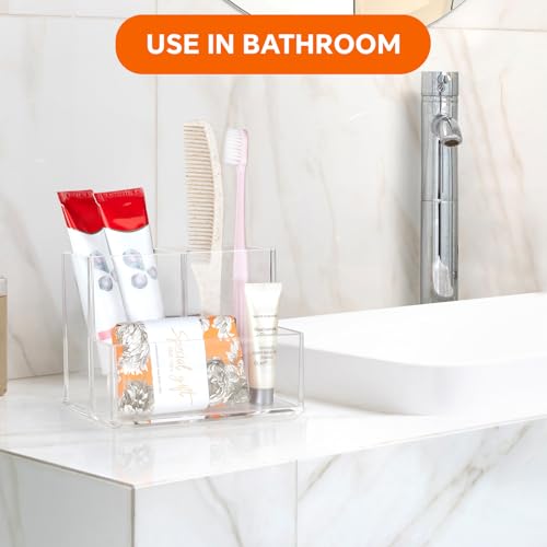 Banafich Clear Acrylic Pen Holder with 3 Compartments for Desk & Office