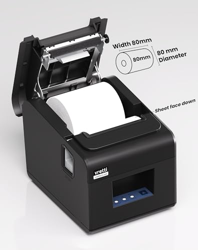 Vretti Thermal Receipt Printer 80mm Black - Wall Mountable, Fast Printing