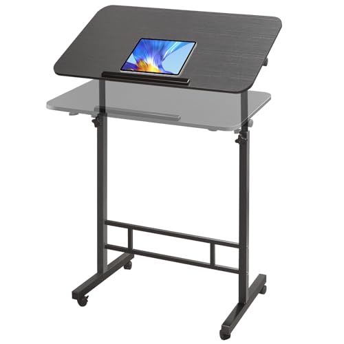 Aconcept Tiltable Small 32 x 16 inch Standing Desk, Black Sit Stand Up Rolling Desk with Wheels, Height Adjustable 25-44" for Tablet Laptop and Walking Pad