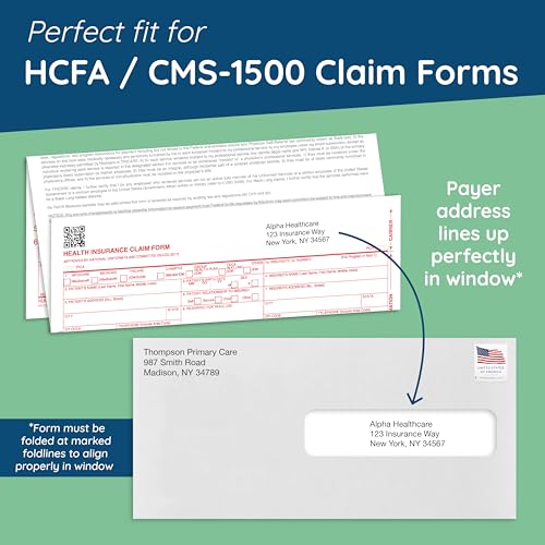Blue Summit Supplies 500 CMS Self Seal Claim Envelopes 4 1/2 x 9 1/2 Inches for CMS 1500 Forms
