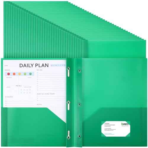 Cholemy 36 Pcs Plastic Pocket Folders with Prong 2 Heavy Duty Pockets Folders with 3 Prongs Letter Size Paper Folders Bulk File Plastic Folders with Fasteners for Office Workers (Green)