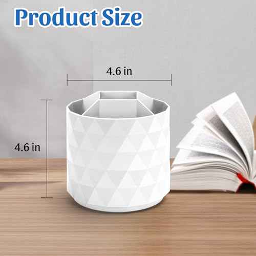 Desk Organizer,Sparkling Diamond-like Pen Holder for Desk 360¡ÆRotating Office Accessories,Pencil Cup with 5 Compartments Storage Box Caddy for Office,School,Home,Art Supply(White)