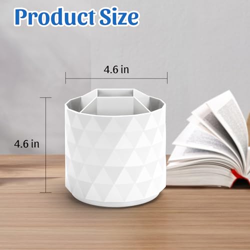 Minimaliving White Desk Organizer with Sparkling Diamond Design, 360° Rotating Pen Holder, 5 Compartments Office Storage Caddy