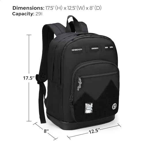 Swissdigital Design Cool Backpack, Stylish School Laptop Backpack with Fun Personalized Patches Fits 16 Inch Notebook, Travel Casual Bag Pefect for Boys & Girls, Black | BERIKON - Includes 3 Patches