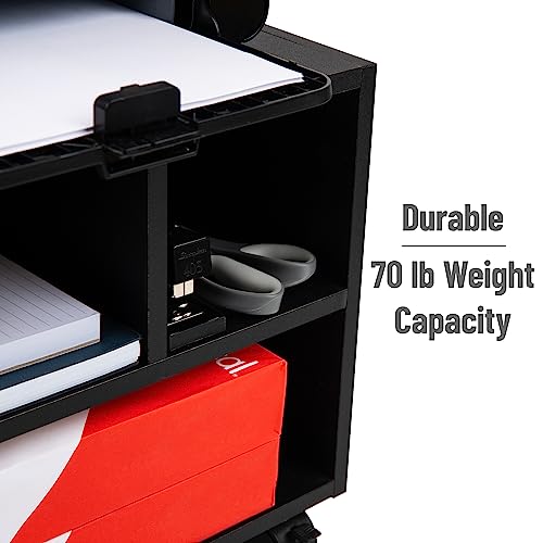 Mind Reader Rolling Printer Cart, Utility Cart, Printer Stand, Under Desk Storage, Office, MDF, 16" L x 12" W x 13.75" H, Black
