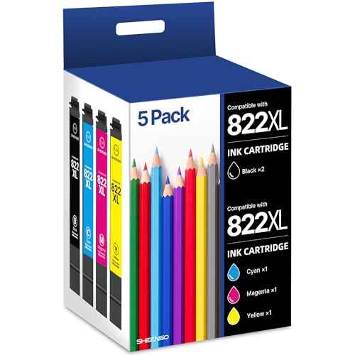 822XL Remanufactured Replacement for Epson 822XL Ink Cartridges Combo Pack for 822XL Printer Ink Epson for Epson 822XL 822 XL T822 to use with Workforce Pro WF-3820 WF-4820 WF-4830 Printer£¨5 Pack£©