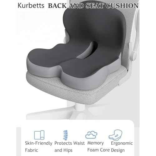 Back and Seat Cushion,Ergonomic Memory Foam L-Shaped Integrated Seat Cushions with Adjustable Strap,Ultra Breathable Non-Slip Design for Office Chair,Car,Wheelchair (Black)