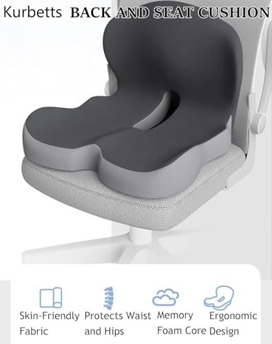 Kurbetts Memory Foam Orthopedic Seat Cushion with Adjustable Strap – Ergonomic L-Shaped Car, Office & Wheelchair