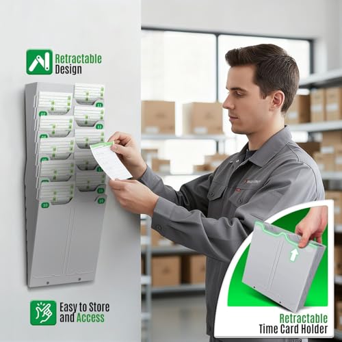 Flexzion Wall Mount Time Card Holder Rack for Employee Attendance, 20 Slots