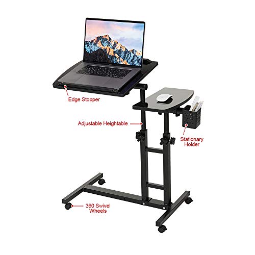 Bedside Table with Wheels, Height-Adjustable Laptop Desk, Computer Workstation, Bed Side Table, Tiltable Table and Mouse pad for Laptop-Light Brown