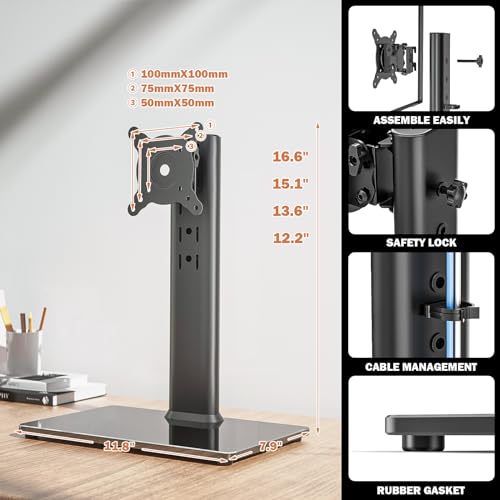 Hemudu Black Adjustable LCD Monitor Stand Mount for 13-32 Inch Screens, VESA Holder with Swivel & Height Adjustment