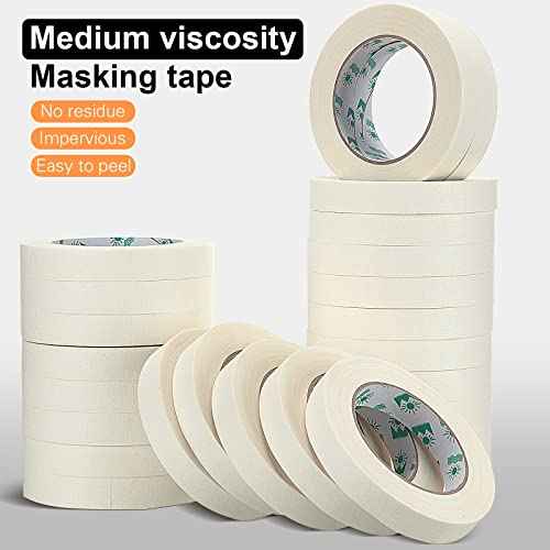 Leelosp 25 Rolls Masking Tape Bulk General Purpose Masking Tape Paint Craft Painter Artist Multi Use School Classroom Supplies, 0.75 Inch x 55 Yards, 1375 Yards Total (Beige)