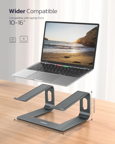 Nulaxy Full Aluminum Laptop Stand A-Grey, Stable Support up to 22 lbs, Open Cooling