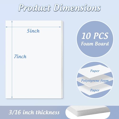 Golden State Art White Foam Board 5x7 Inch 10 Pack 3/16'' Thick - Craft, Display & DIY