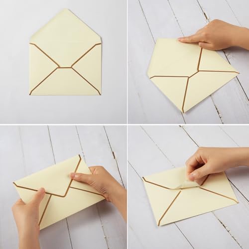 Homtable Cream Color A7 Envelopes 5.32x7.28 Inches with Gold Border, 100 Pack