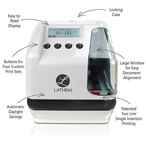 Lathem LT5000 Electronic Multi-Line Date and Numbering Document Stamp Time Clock, Clear, Gray, 7.1" x 6.1" x 7"