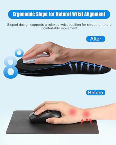 PVIPCZ Black Ergonomic Mouse Pad with Sloped Memory Foam Wrist Rest