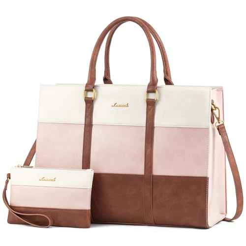 LOVEVOOK Laptop Bag for Women, 15.6 Inch Laptop Tote Bag, Vintage Leather Work Bags for Women, Waterproof Computer bag with Clutch Purse, Large Capacity Briefcase, Business Office Bag