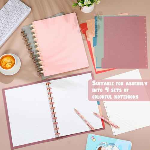 Glenmal 4 Sets Discbound Notebook, 8.5" x 11" Customizable Notebook Letter Size Includes Discs 5 Tab Note Dividers College Ruled Removable Pages Refillable Subject Journal for Office(Bright Color)