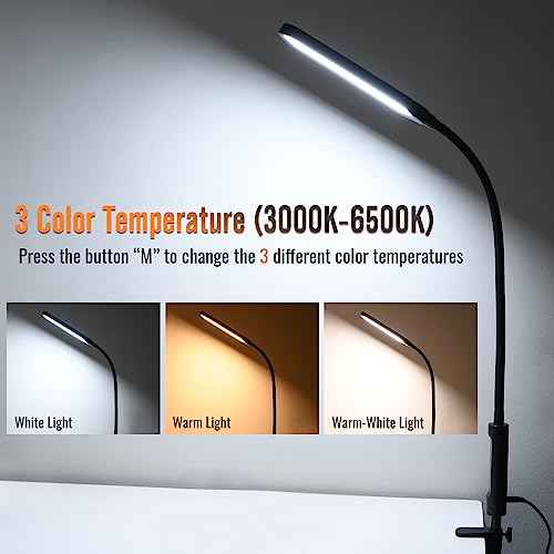 Clamp Lamp, Ultra Bright Clip on Light, CRI>95,18W, 3000 LMS, 3 Color Modes, Soft Touch Control with Timer, Eye-Caring Task Lamp with Remote for Reading, Home, Office (Adapter Included)