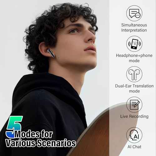 AI Translation Earbuds Real Time, 144 Language Translator Earbuds 3-in-1 Translation Headphones for iPhone and Android with 6 Translation Modes, Translating Device for Travel/Business/Learning, Black